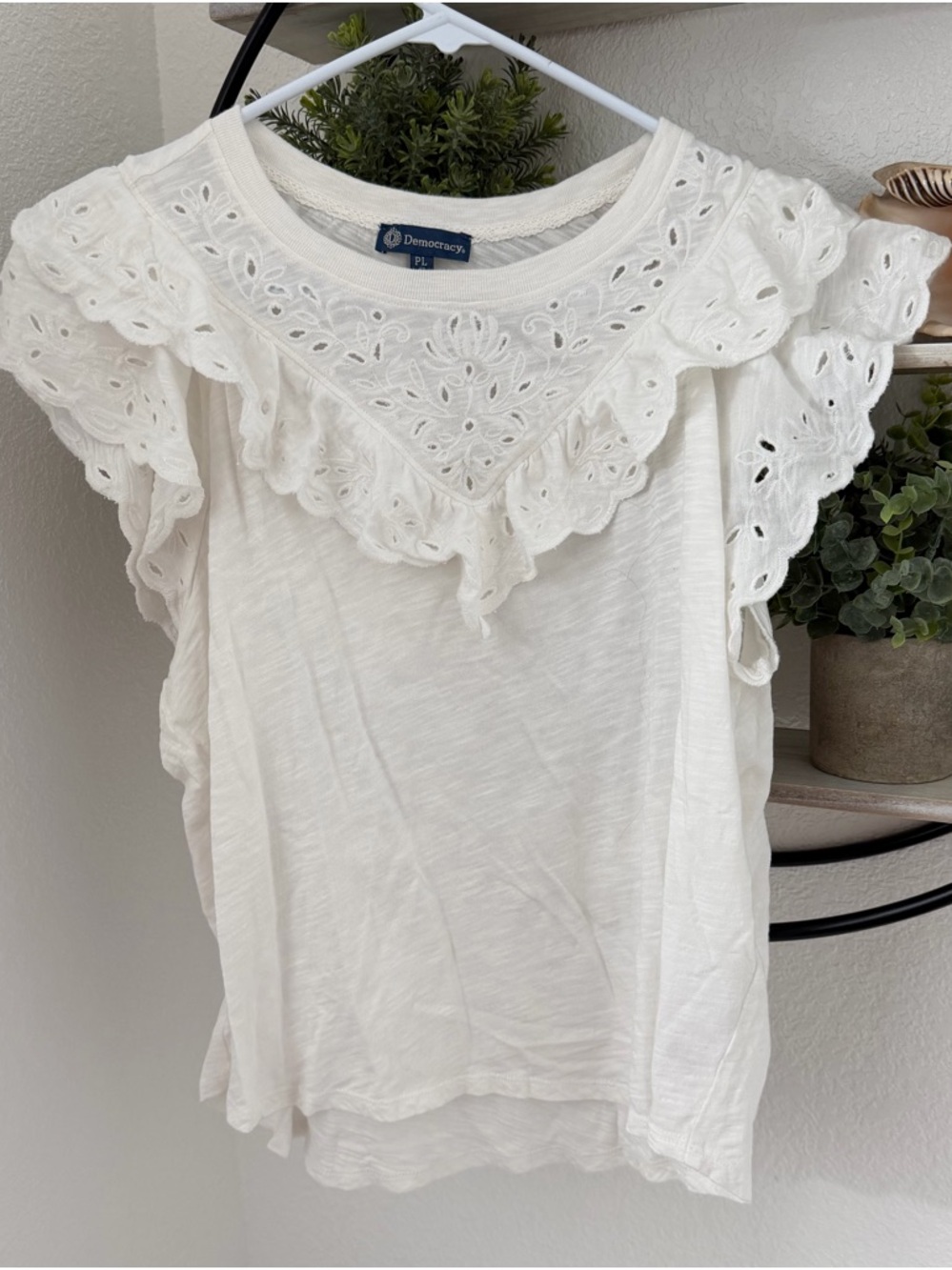 Democracy White Eyelet Ruffle Tank Top